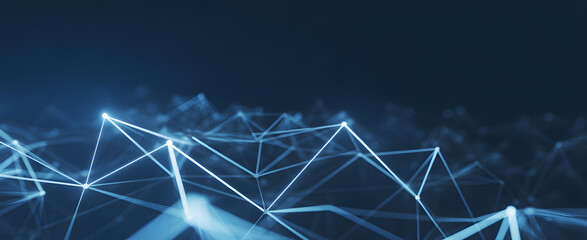 Abstract Digital Network: A captivating digital network of interconnected nodes pulses with a cool blue light, symbolizing connectivity and technological advancement.