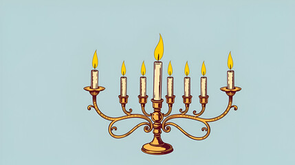 Vintage retro hand drawn burning candle candelabra vector illustration