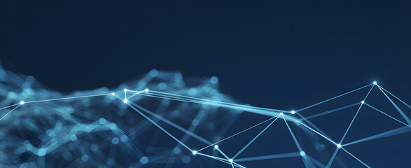 Abstract Network: A luminous network of interconnected points and lines, symbolizing data flow and digital connections, is a visual representation of technology, information, and communication.