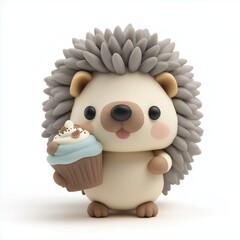 Cute Hedgehog with Cupcake 3D Cartoon
