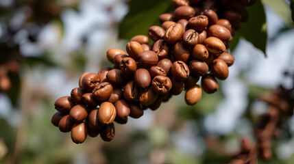 Coffee beans in mid-air