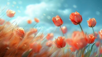 Captivating View of Tulips in Bloom Flowing Gracefully with Breeze
