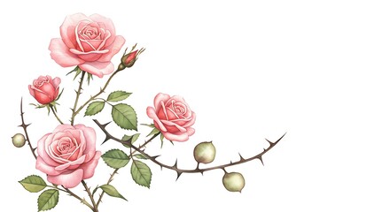 pink roses on white background