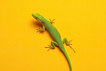 Naklejka premium Vivid green lizard on bright yellow background