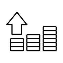 Growing stack of coins with upward arrow coin stack growth