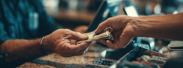 Cash Transaction at a Retail Counter with Customer Interaction