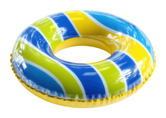Summer fun water activity poolside inflatable tube bright colors isolated on transparent background