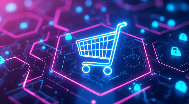 Secure online shopping technology: digital e-commerce security concept
