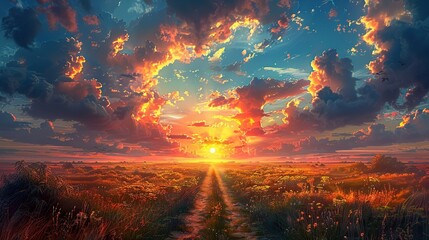 Epic Nature Landscape with Beautiful Sky and Majestic Cloud Formations
