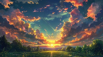 Beautiful Nature Landscape with Dramatic Clouds and Bright Blue Sky