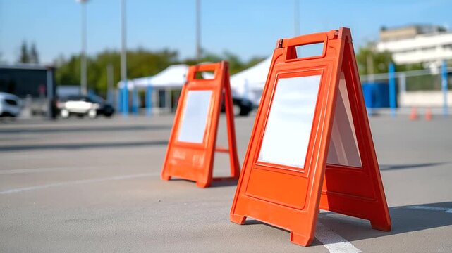 Emergency assembly point signage with reflective materials and clear gathering instructions positioned in well lit parking area with safety distance markings and communication