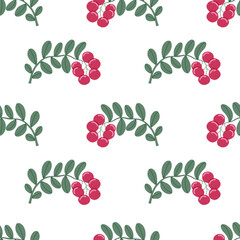 Cowberry or cranberry seamless pattern. Vintage wallpaper print and texture for interior or home design. Rural and countryside aesthetic.