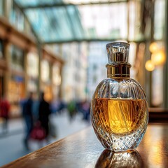 A close-up shot of an elegant perfume bottle