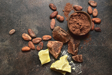 Ingredients for making hot chocolate . Top view with copy space.