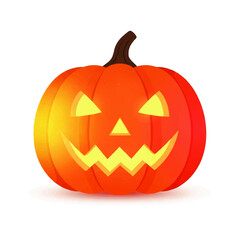 A glowing Jack-o'-lantern radiates spooky fun against a stark white background, embodying the playful spirit of Halloween.