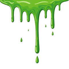 Bright green slime drips and oozes downwards, creating a vibrant, playful, and slightly gooey scene against a stark white background.