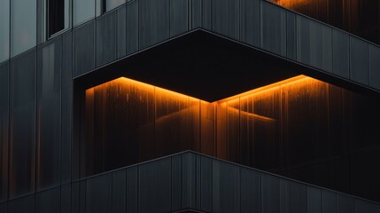 Obraz premium Dramatic facade illuminated by warm light reflecting geometric architectural design