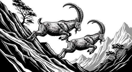 Ibex leaping mountain slopes.