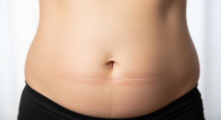 Close up of postpartum belly with c section scar illustrating motherhood recovery and healing