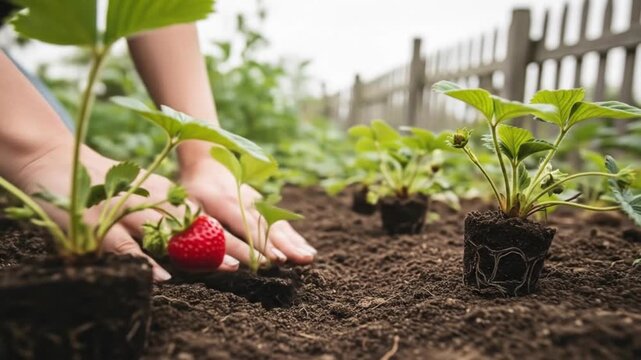 Planting Strawberry Seedlings: A Gardener's Touch in the Garden Soil
