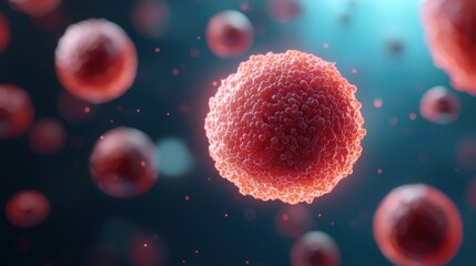 A vivid illustration of red cells floating in a microscopic view, showcasing intricate details and a blue background.