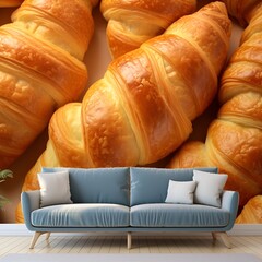 fresh baked croissants on hotel background