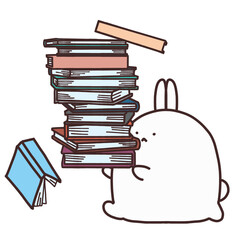 たくさんの本を運ぶかわいいウサギ