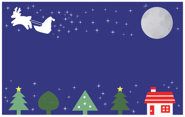 クリスマスの夜に空を飛ぶトナカイとサンタクロース