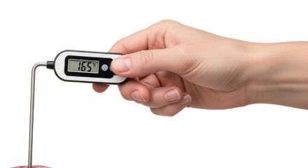 precisely checking food temperature a digital thermometers perfect readout, isolated on transparent background