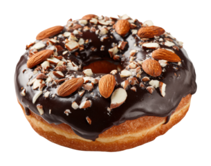 Indulging in chocolate almond donut bakery food dessert isolated on transparent background