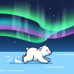 Polar Bear Cub Aurora Borealis Run.