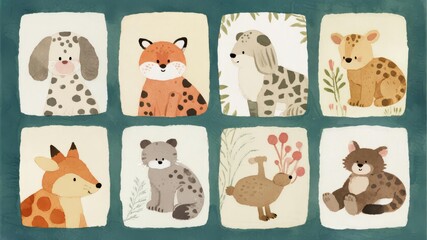 Obraz premium Gentle Watercolor Wildlife with Nursery Theme, Delicate and Artistic Composition for Children's Decor