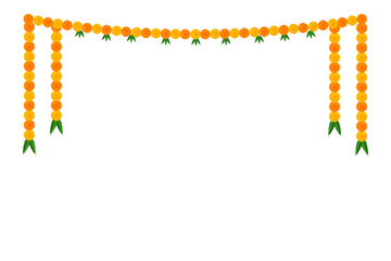 Marigold flower elements different types decoration: traditional celebration festival of dussehra, Diwali, wedding, invitation, card, floral on transparent background, vector design