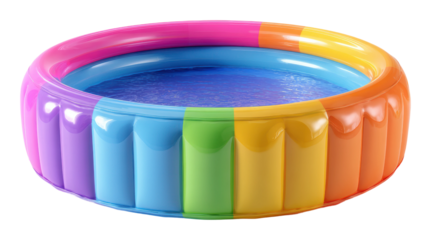 Colorful inflatable pool at home for summer fun and relaxation isolated on transparent background