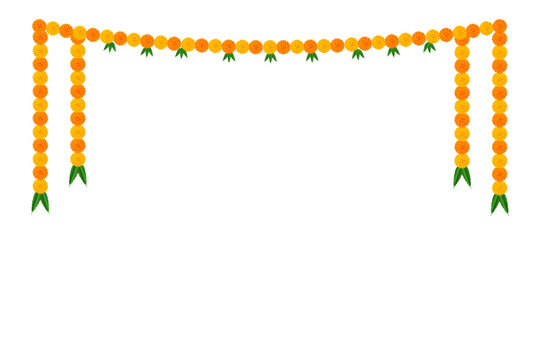 Marigold flower elements different types decoration: traditional celebration festival of dussehra, Diwali, wedding, invitation, card, floral on transparent background, vector design - Powered by Adobe