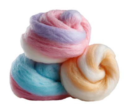 Colorful cotton candy delights at a fair dessert treats fun atmosphere isolated on transparent background