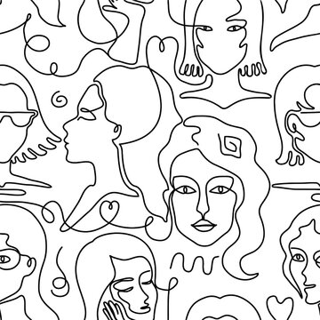 Rostros femeninos dibujados en linea minimalista