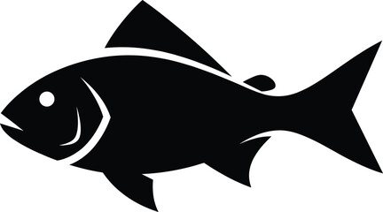 Black fish silhouette, side profile, vector illustration, marine animal icon, simple graphic, aquatic symbol, fishing design, ocean life, editable artwork