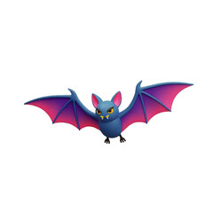 Fototapeta premium A playful, cartoon bat with purple wings soars across a white background, embodying a fun Halloween spirit.