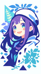 物思いにふける女性、イラスト、パッチワーク