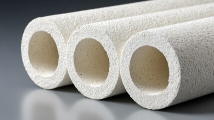 Three ceramic filter tubes close up