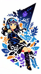 微笑む女性、イラスト、パッチワーク