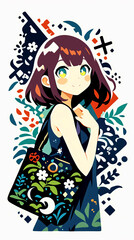 微笑む女性、イラスト、パッチワーク