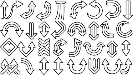 Illustration of various arrow designs pointing in different directions with a bold outline style art work