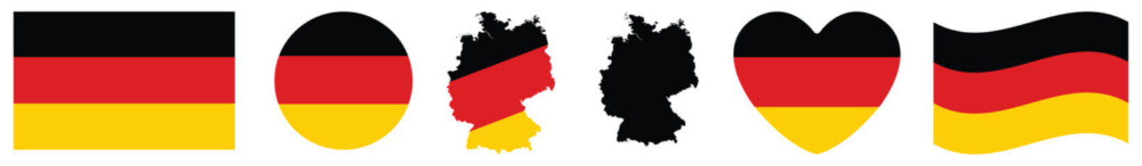 Germany flag vector set. Round, heart, map, waving etc.. styles. German flag icon isolated on transparent background. eps 10