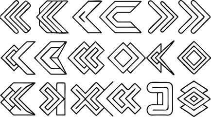 Illustration of geometric shapes with arrow and diamond designs in a black and white abstract pattern