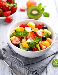 Colorful fruit salad in a bowl