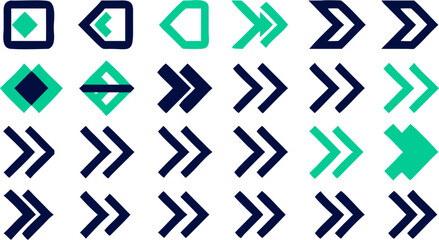 Illustration of various arrow designs in blue and green colors on a white background pattern design