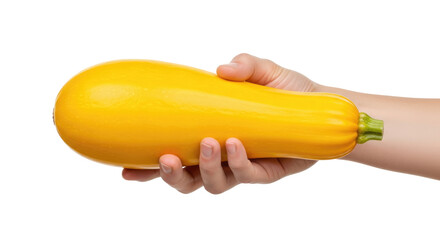 presenting natures golden bounty a hand offers a vibrant yellow zucchini, isolated on transparent background