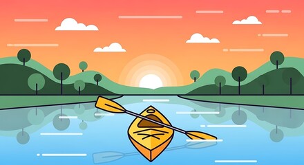 Kayaking Sunset River Landscape.